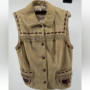Double D Ranch Womens Leather Fringe Vest Sz L Western Whipstitch Tan Suede